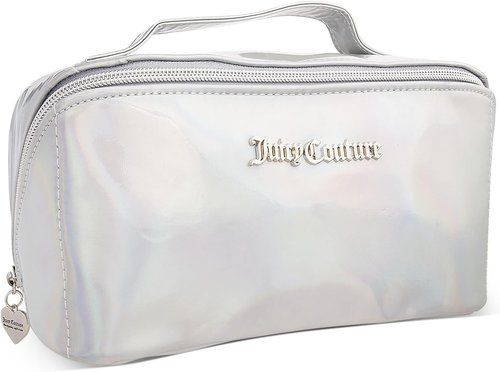 Juicy Couture Makeup Bag - Iridescent Cosmetics Organizer for Travel Essentials | White Cross Zip