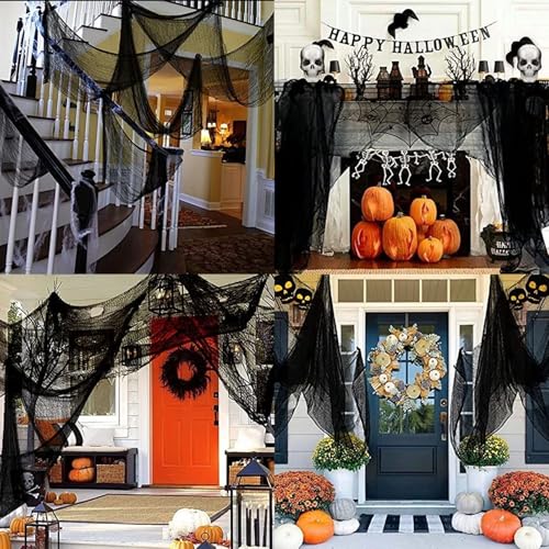 Halloween Gauze Cloth Black 197 x 85 Inches Creepy Fabric for Haunted House and Party Decor - Variation: Black