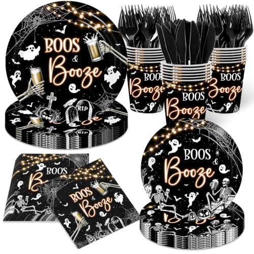 144PCS Halloween Skeleton Party Tableware Set Plates Napkins Cups Cutlery