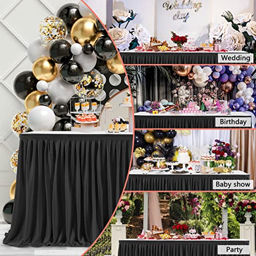 Black 11ft Pleated Ruffle Table Skirt for Teacher Desk Baby Shower Halloween — Variation: Black / L 11ft x H 30in