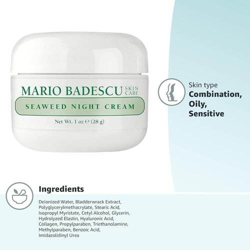 Mario Badescu Seaweed Night Cream - Anti-Aging Oil-Free Moisturizer with Collagen & Hyaluronate for Combination Skin
