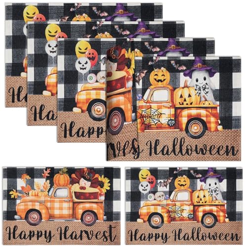 Vesici 4-Piece Double-Sided Halloween & Thanksgiving Placemats - Truck Variation
