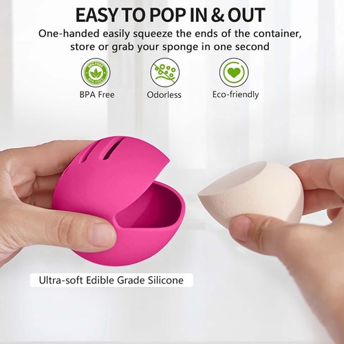 Fauxomor Makeup Sponge Holder - Double-Sided Vented Silicone Case for Travel | Shatterproof Design in Rose Red
