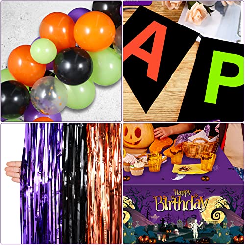 Halloween Birthday Party Decorations Set with Banners Balloons Fringe Curtains