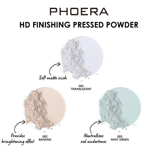 PHOERA Foundation Pressed Face Powder - Silky Soft Focus Setting Powder for Shine-Free Finish | 0.28 Oz (002 Banana)