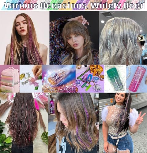 Hair Tinsel Extensions Kit - 22 Colors, 48 Inch Fairy Hair Strands for Styling