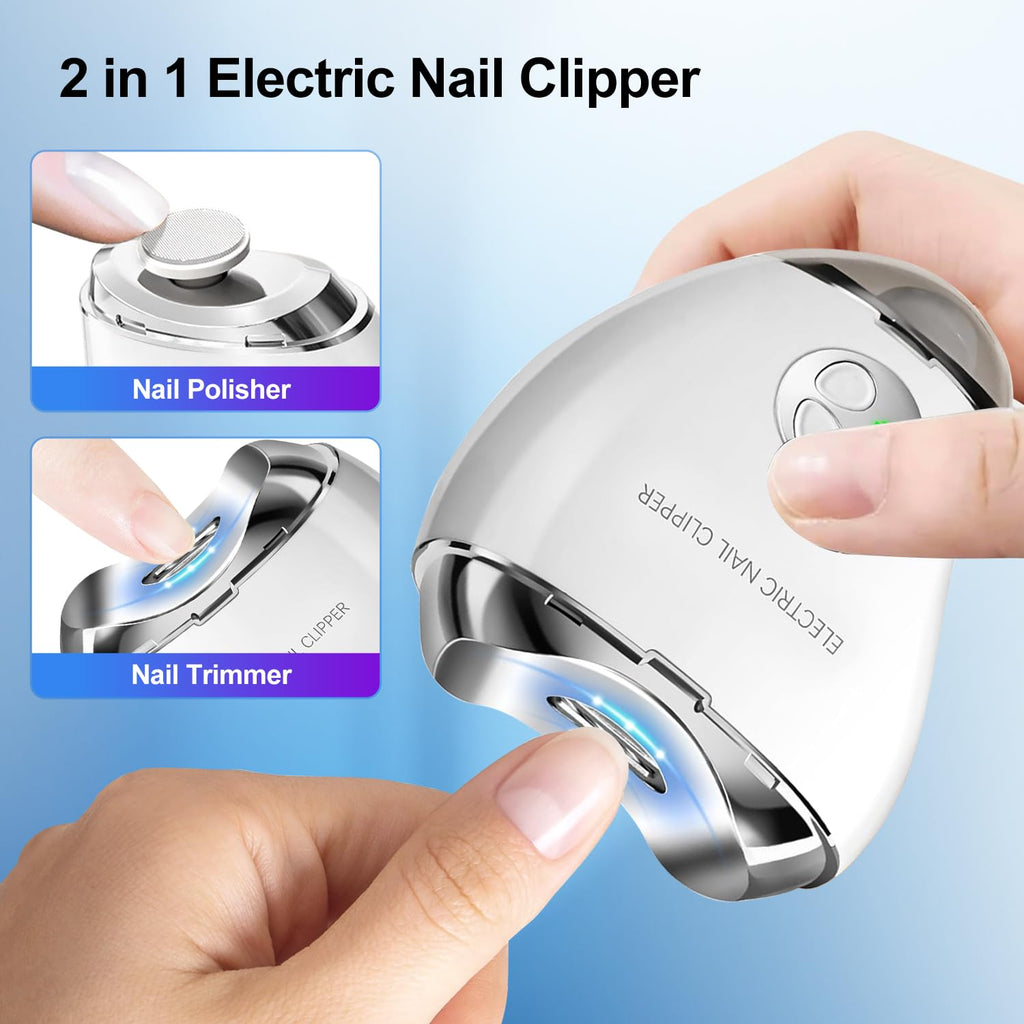Yibosoar Electric Nail Clipper with LED Light & 3 Speeds, Fingernail Cutter and Polisher 2 in 1 Design, Nail Scraps Storage Rechargeable Safety Fingernail Trimmer for Baby Seniors and Adult