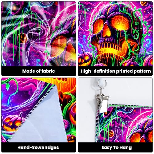 Halloween Black Light Tapestry UV Reactive Wall Decor - Skull C Variation 90x70"