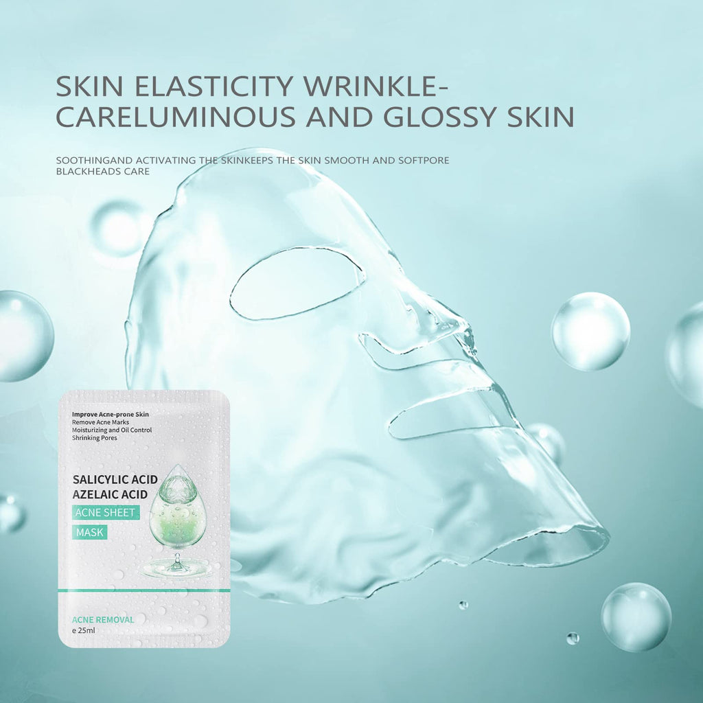 YAFUSIPE Facial Mask Anti Acne Face Masks Skin Care, Sheet Masks With Salicylic Acid Sheet For Acne Prone Hydrating Moisturizing Skincare for Scar Breakouts Pimple Beauty Oil Control Redness 10 Sheets