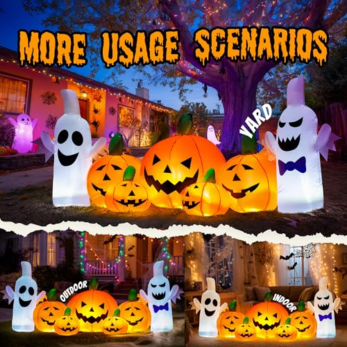 Inflatable Pumpkin Ghost Family Halloween Decor Set with LED Lights - 7.5FT Outdoor Pumpkin Decoration