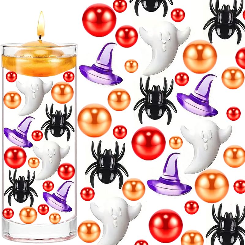 Halloween Vase Fillers Set - Ghost Spider Hat & Bead Decorations - Ghost Spider Hat Variation
