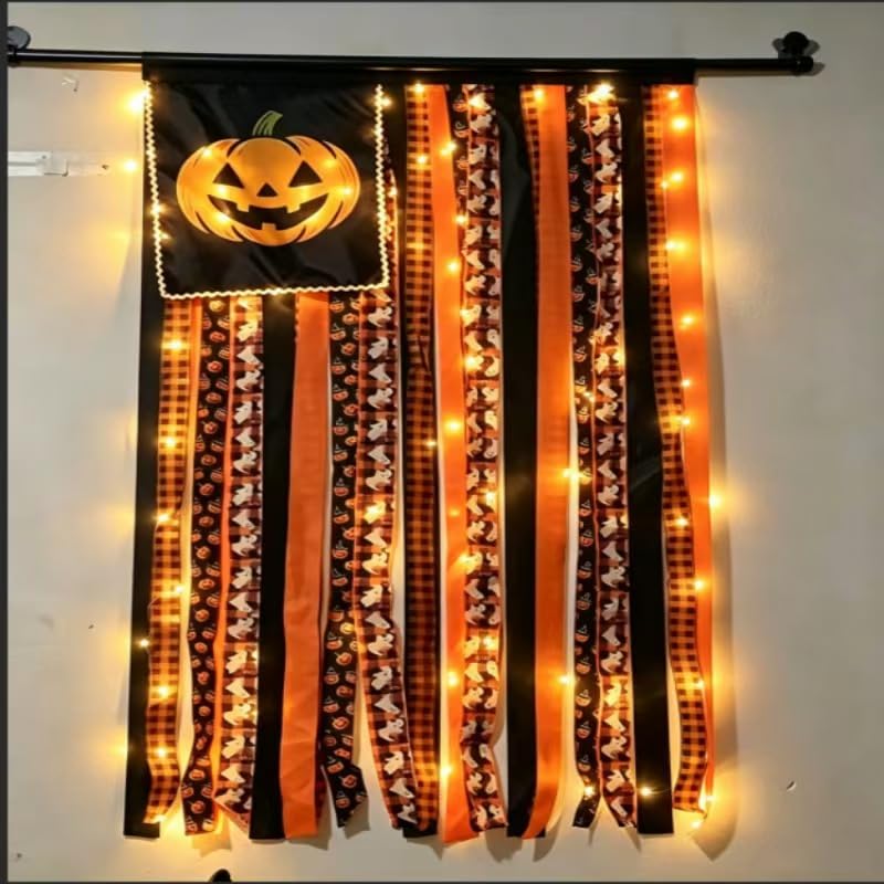 Halloween Door Banner with LED Lights USB Remote Control Indoor Outdoor Decor