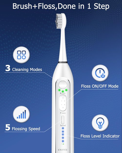 Electric Toothbrush with Water Flosser 3-in-1 Combo, Professional Sonic Toothbrush for Adults, 3 Brush Modes+5 Floss Speeds, Rechargable, 2.0 Flossing Toothbrush for Oral Care, Portable Travel Case