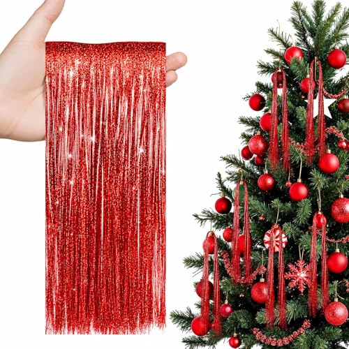 Red Tinsel Icicles for Christmas Tree - 3000 Strands, 18 Inches - Variation of THIS listing