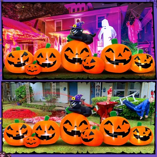 8FT Halloween Inflatable Pumpkin with Black Cat Outdoor Decor LED Light