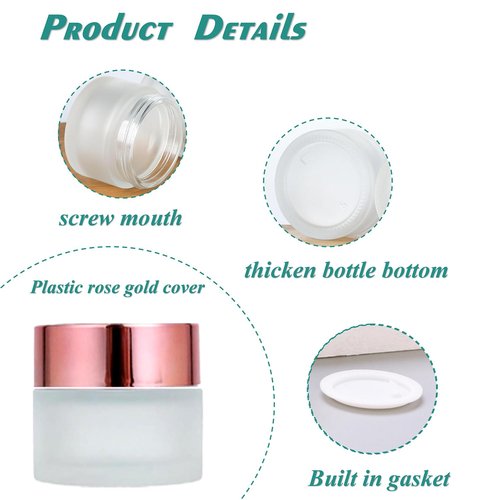 12Packs 5g Frosted Glass Jars with Rose Gold Caps and Inner Liners Refillable Cosmetic Containers Sample Vials Round Lotions Sample Containers for Lip Scrub Balm Lotions Eye Creams DIY