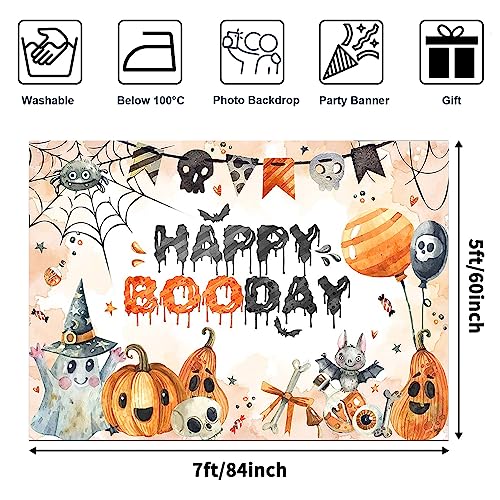Avezano Happy Boo Day Halloween Ghost Banner 7x5ft - Birthday Backdrop