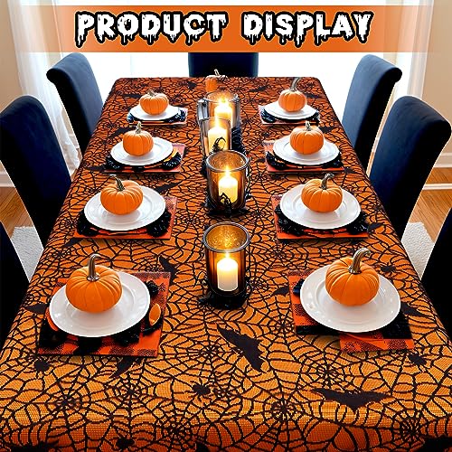Halloween Table Cloth 2pcs Black Lace Spider Web Cover with Orange Liner - Variation of Black+Orange