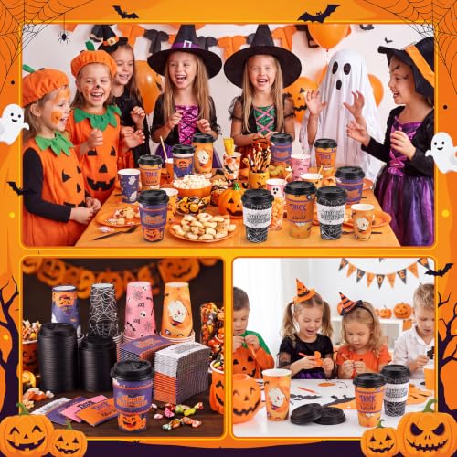 Halloween Disposable Coffee Cups with Lids and Sleeves - Black 60 Pack
