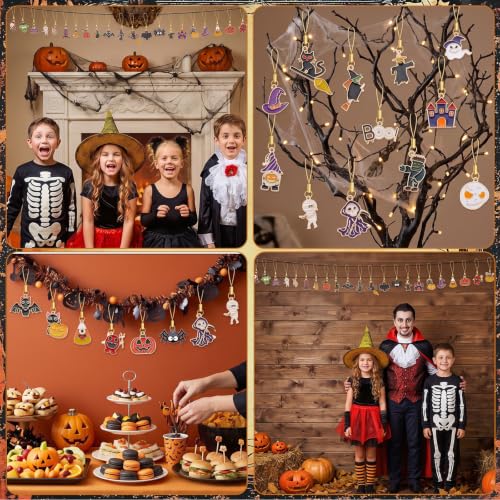 AUGSUN Halloween Mini Ornaments Set - Spooky Ghost, Bat, Skeleton, Pumpkin, Witches, Black Cat & Spider Decorations for Small Tree - Variation: Halloween