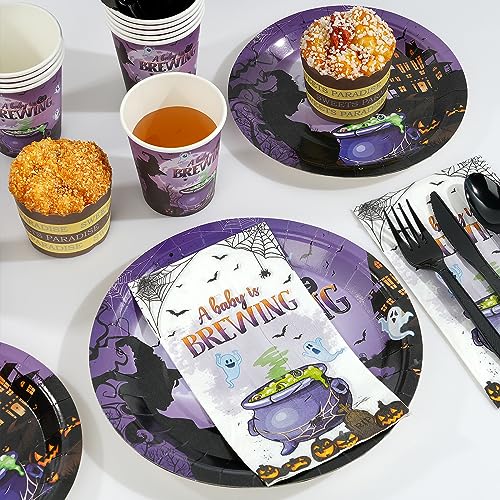 Halloween Baby Shower Party Supplies Set with Plates Cups Napkins & 3 Tablecloths - Gender Reveal Decoration Kit