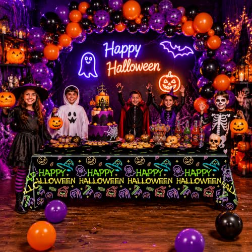 Halloween Neon Witch Tablecloths - 3 Pack, Waterproof & Disposable