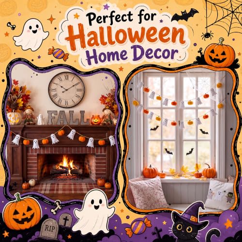 Halloween Felt Garland Set - Ghost & Pumpkin 3D Fall Decorations, 2 Pack