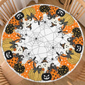 Halloween Round Fitted Tablecloth with Elastic - White & Gold Pumpkin Pattern, 43 Inch