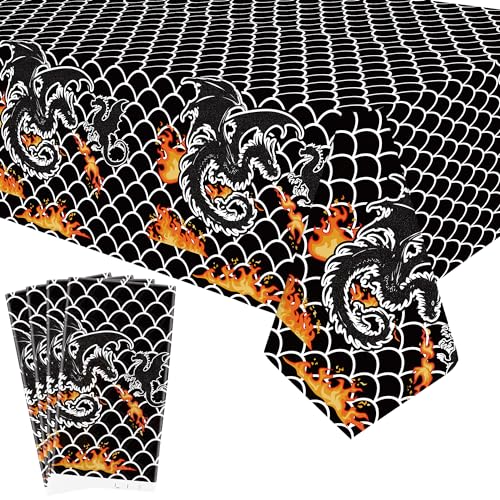 Dragon Party Table Covers Waterproof Rectangular Tablecloth 52 x 86 Inches - Black Dragon Theme Decorations
