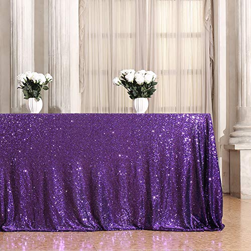 Purple Halloween Sequin Tablecloth 60x120-Inch Sparkly Overlay for Wedding Party