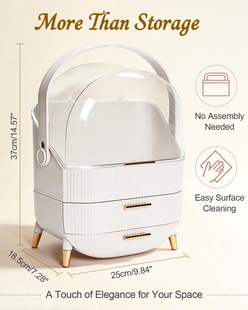 Bleutty Makeup Organizer with Drawers & Lid - Portable Large Cosmetic Storage Case for Vanity Countertop, Travel, Gift for Women, Girls, 11"×7"×15", White