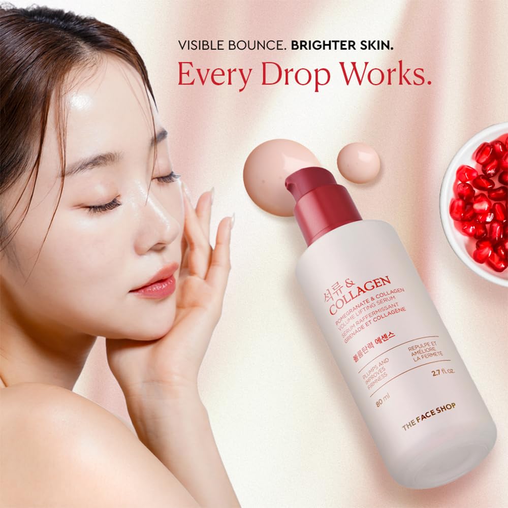 The Face Shop Pomegranate & Collagen Serum - Firming & Hydrating Anti-Aging Formula - Lightweight Korean Skincare