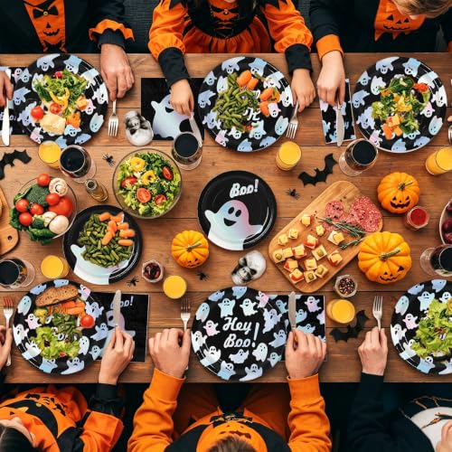 Halloween Paper Plates and Napkins Party Supplies - Dazzling Ghost Design, Serves 60