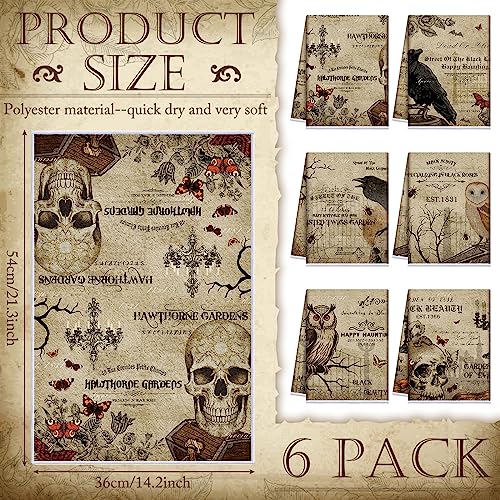 Halloween Kitchen Hand Towels Set - Classic Gothic Vintage Style 6 Pcs