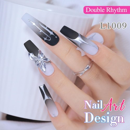 Double Rhythm 15 Ml Metallic Gel Liner Nail Art Gel Bronze Mirror Chrome Painted Drawing Stripper 3D Effect Gel Polish (Chrome Silver-L1009)