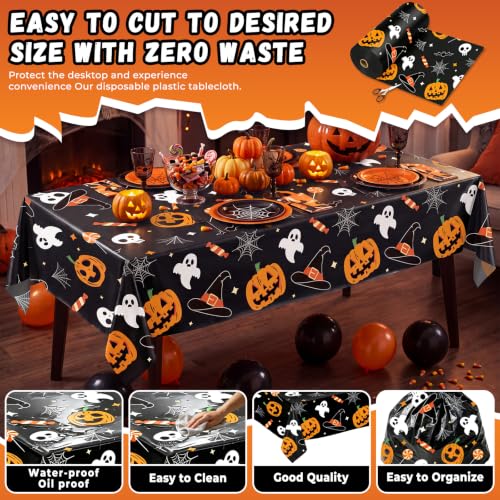 Halloween Plastic Table Cover Roll - Pumpkin Ghost Design, 54x3600 Inches, Disposable Party Decor
