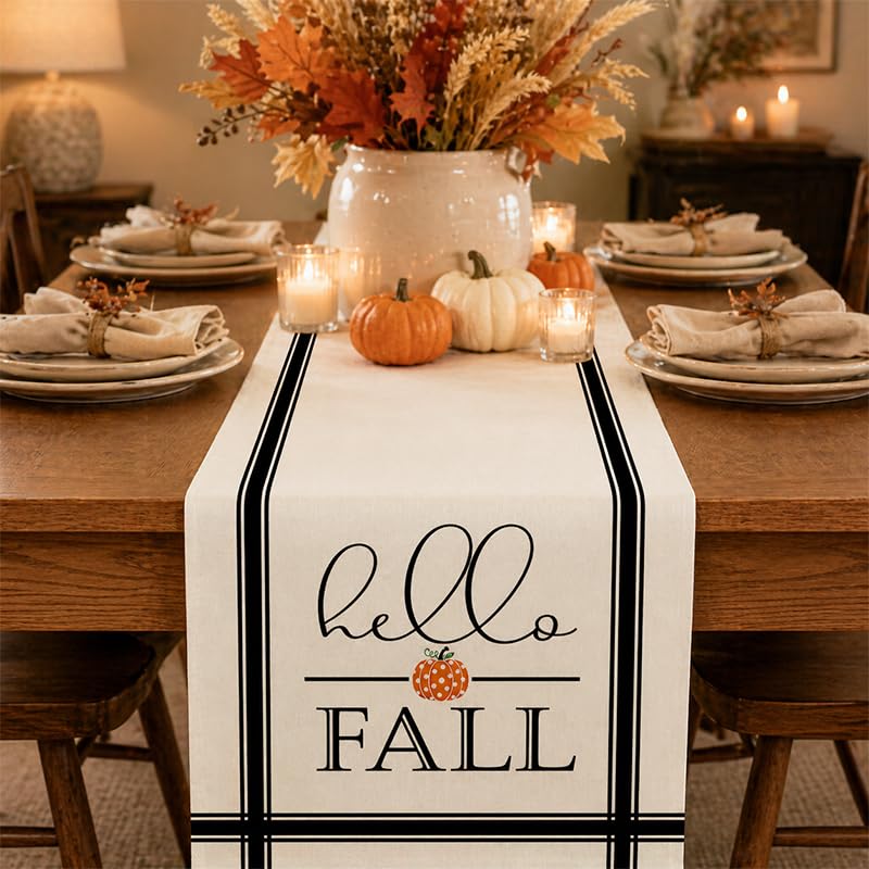 Fall Pumpkin Table Runner 13 x 72 Inch Seasonal Harvest Home Decor