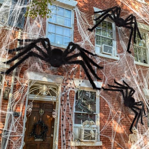 10FT Giant Black Hairy Spider Halloween Decoration - Creepy Outdoor Prop