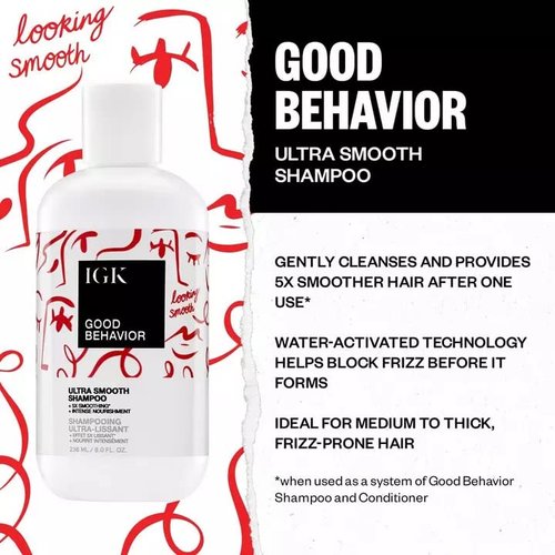 IGK GOOD BEHAVIOR Ultra Smooth Shampoo - Controls Frizz, Adds Shine & Silkiness | 33.8 Oz