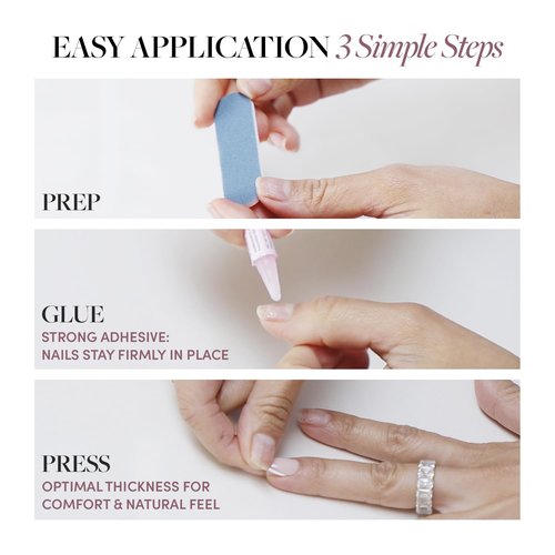 Glamnetic Press On Nails - Silver Belle | Short Round Natural Base with 3D Silver Foil | 30 Nail Kit with Glue, 12 Sizes