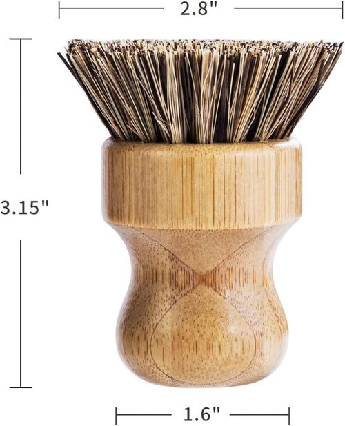Palm Pot Brush - Durable Bamboo Mini Dish Brushes | 3-Pack Natural Scrub Kit for Pots, Pans & Vegetables