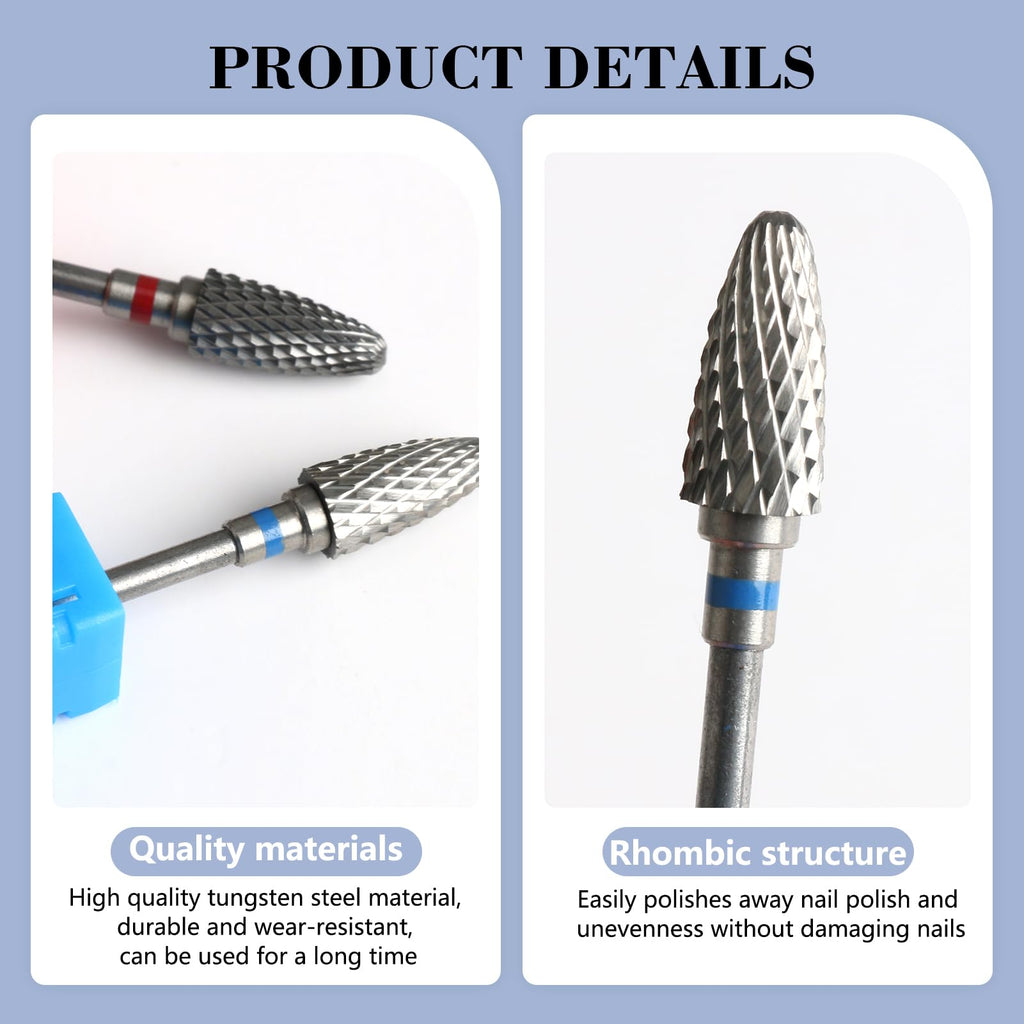 Yenblow 3/32" 5 in 1 Professional Carbide Nail Drill Bits Sets, 2 Pack Tungsten Safety Drill Bits Tech, Cuticle Bit Fast Remove for Manicurist Nail Salon Manicure Pedicure Gel Polishing (Round Head)