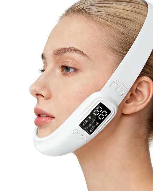 V-Face Electric Double Chin Device with 8 Modes & 15 Gear Adjustable Intensities - Intelligent V-Face Machine for Contouring Double Chin - White