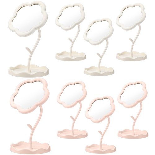 GlikCeil 8 Pcs Flower Shaped Mirror Spa Party Makeup Mirror Sleepover Party Favor for Spa Sleepover Slumber Birthday(Pink, White)