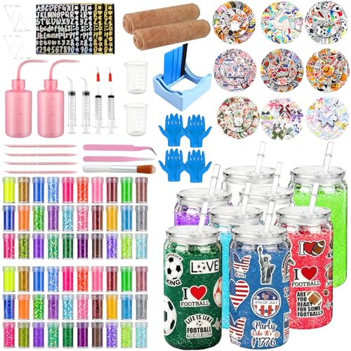 122-Piece Snow Globe Tumbler DIY Kit - 16oz Double Wall Cups, Glitter & Stickers