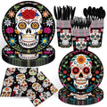 140-Piece Day of the Dead Party Supplies Set for 20 Guests - Sugar Skull Plates Napkins Cups Cutlery