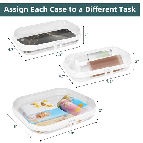 Clear Hard Shell Zipper Cases(3 Packs), Plastic Hard Sided Zippers Pouches Clear Hardshell Pencil Case For Storage, Diaper Bag Organizer Bliss Bins 2*Small/1*Medium