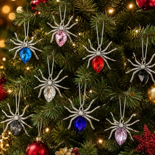 16-Pack Crystal Beaded Halloween & Christmas Spider Ornaments - Hanging Decor Set