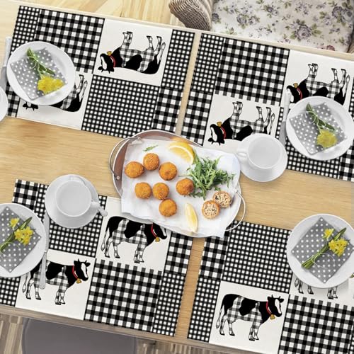 Cow Plaid Check Placemats Set of 4 - 12x18 Inch Rustic Table Decor