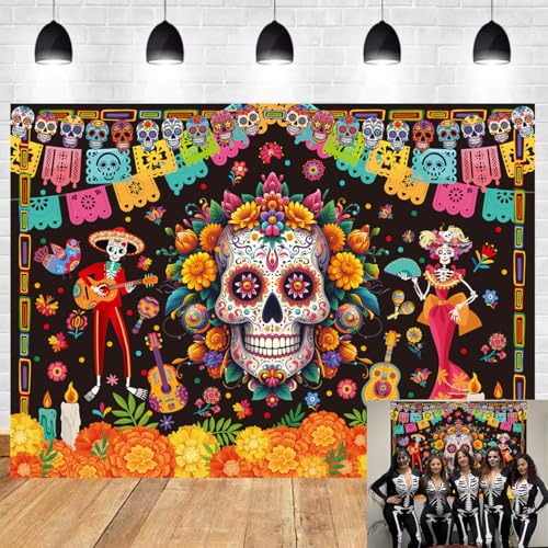 Day of the Dead Backdrop Vinyl Sugar Skull Floral Mexican Fiesta Photography Background 8x6FT - Variation of THIS listing